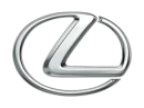 A silver Lexus logo featuring a stylized "L" inside an oval, set against a black background.