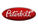 peterbilt-logo Red oval Peterbilt logo with the brand name written in white script on a black background.